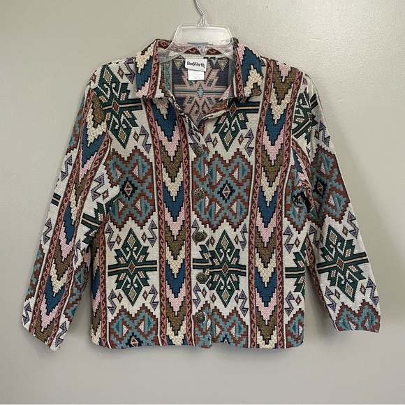 BonWorth Aztec print SW style button up jacket Small Petite tapestry vintage - Picture 1 of 9